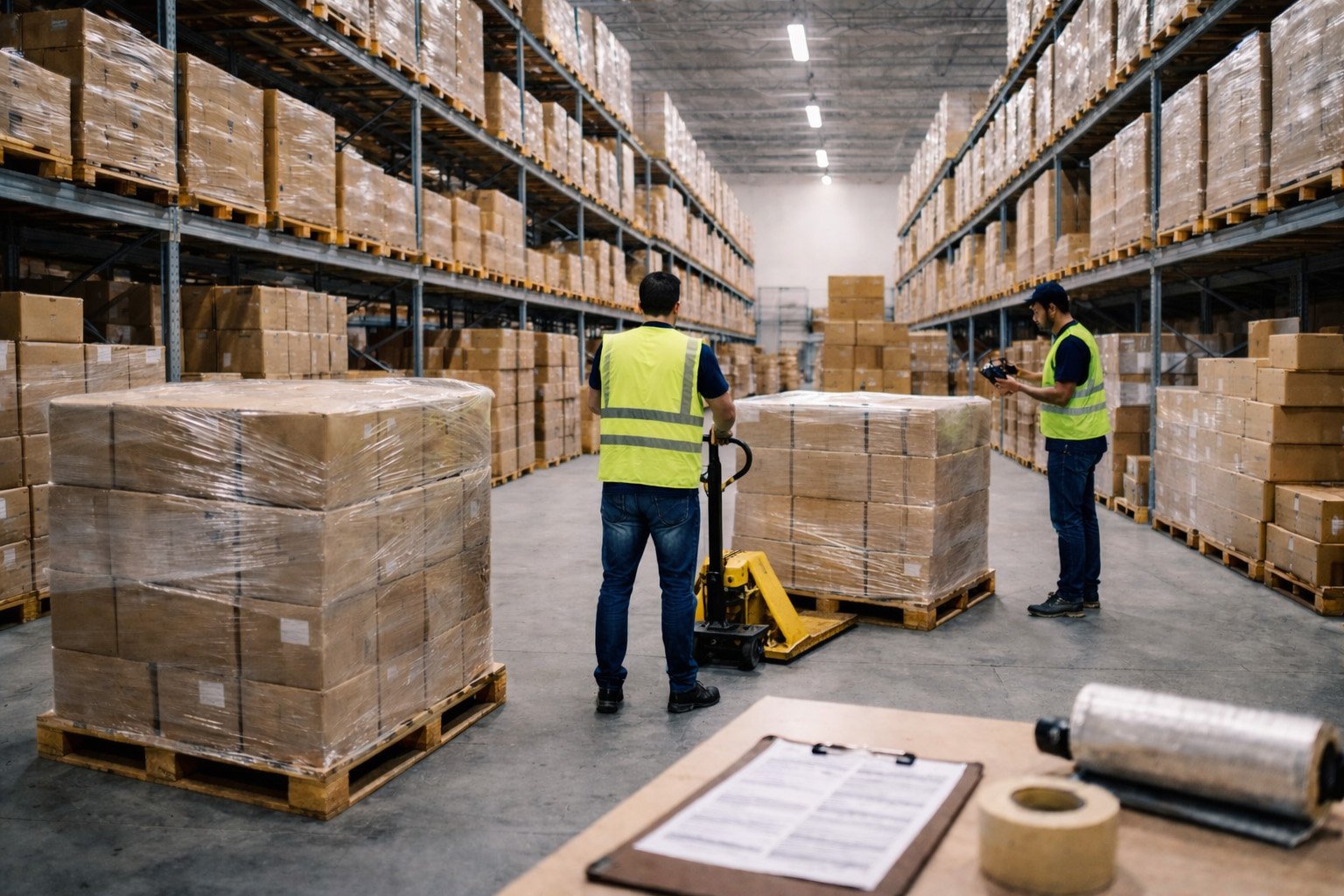 Short-term pallet storage with palletised goods in a warehouse
