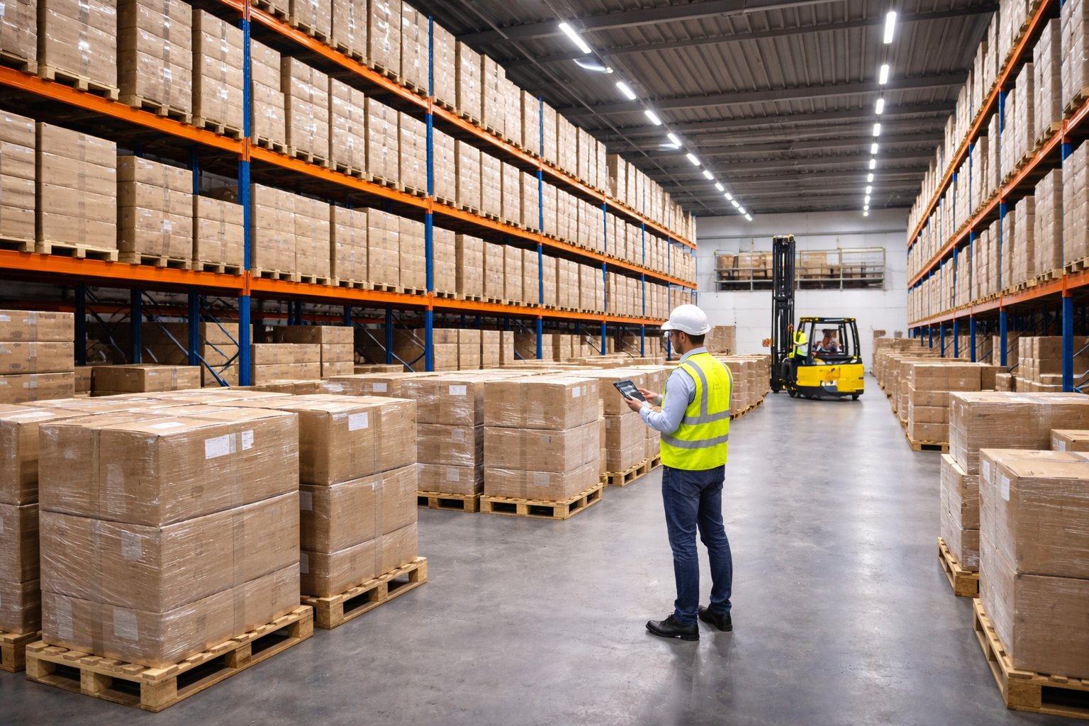 Dedicated warehousing space with organised storage and warehouse management activity