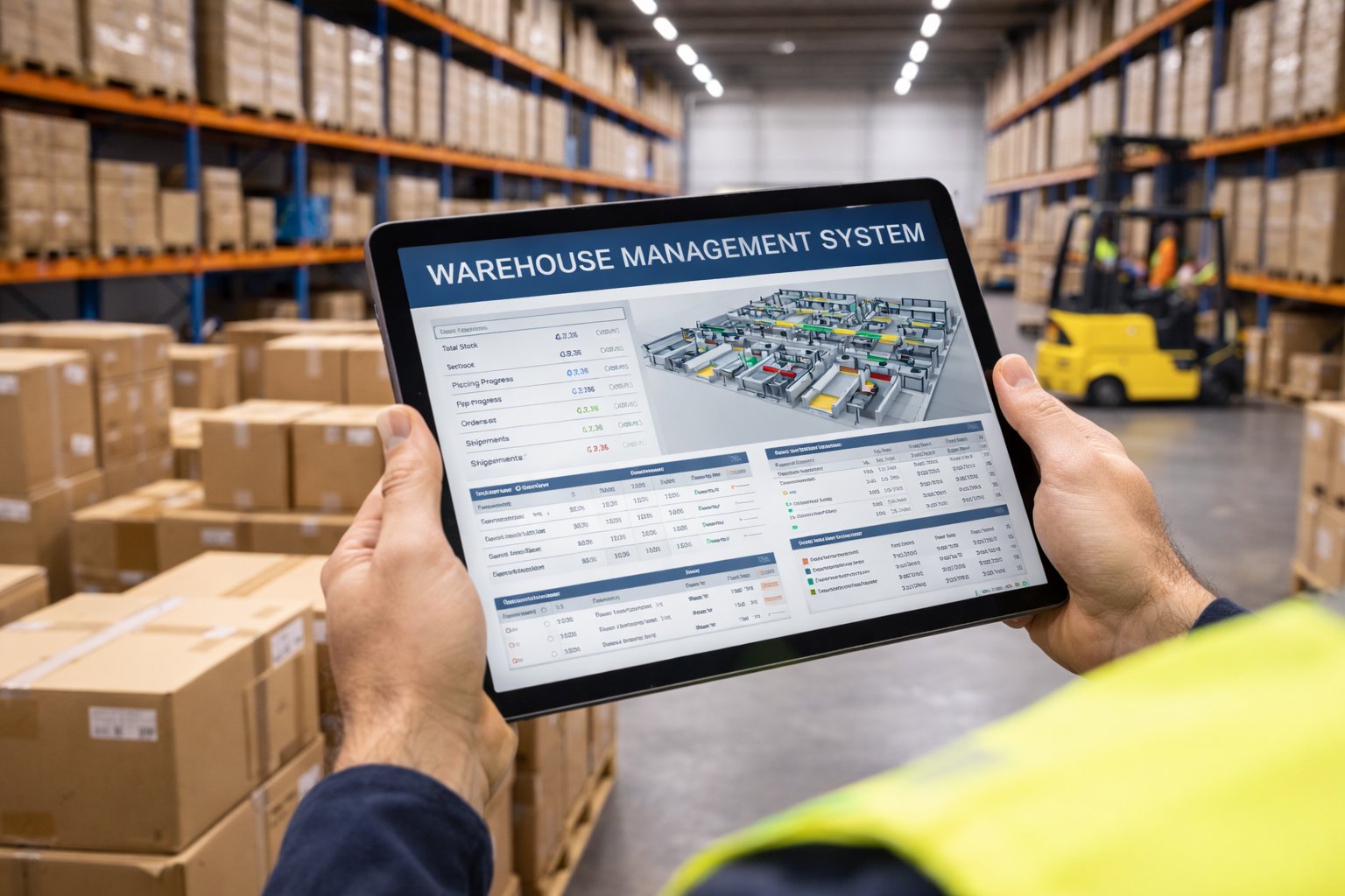 Warehouse staff managing goods-in and goods-out processing with boxes and dispatch preparation