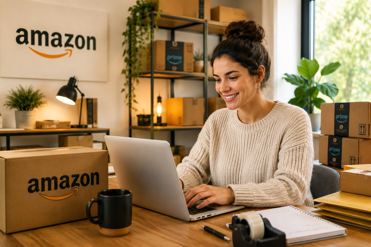 Amazon marketplace growth fulfilment showing an ecommerce business owner managing Amazon orders and inventory for online business growth