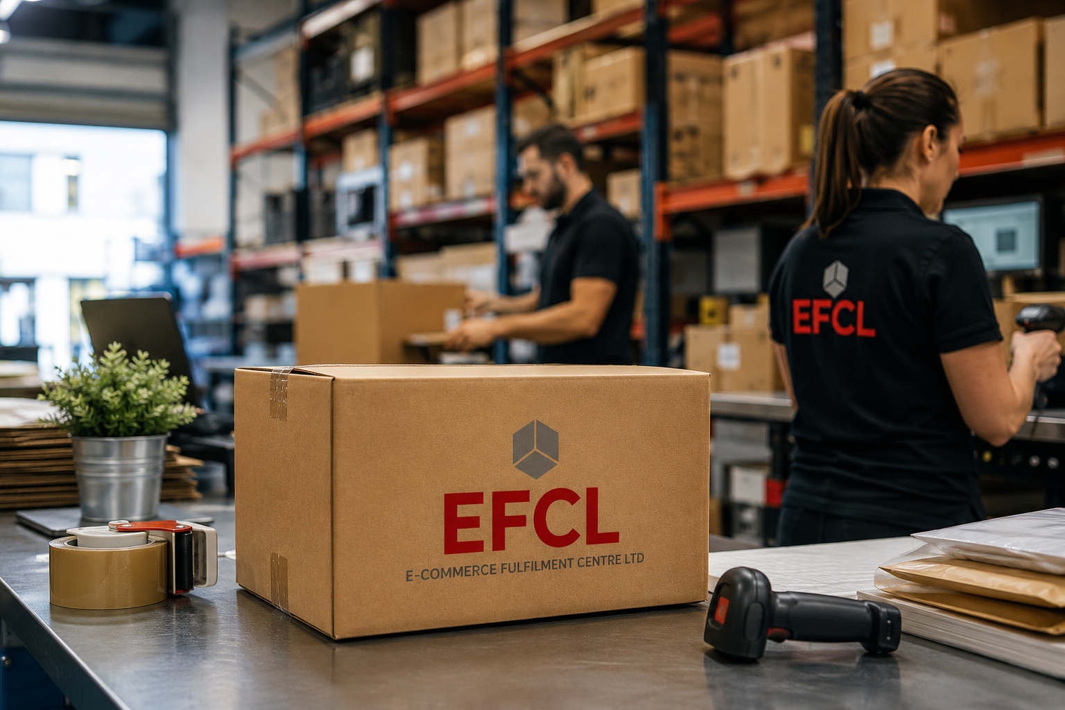 Warehouse team providing outsourced ecommerce fulfilment with professional order picking, packing and distribution services.